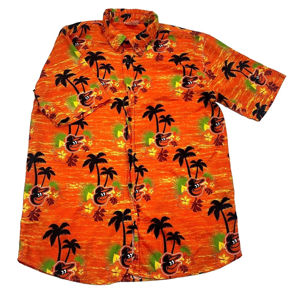 Baltimore Orioles Shirt Boys XL Orange Button Up Hawaiian Floral Palm Tree Youth